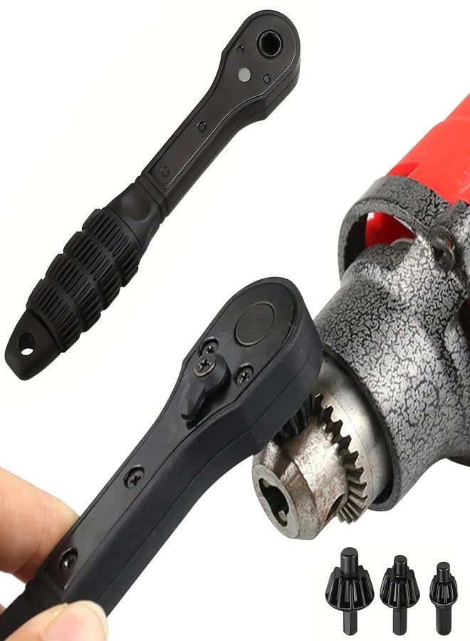 Serplex®Drill Chuck Ratchet Spanner with 3 Sizes Drill Chuck Keys, 2-in-1 Universal Chuck Key Wrench, Steel Ratchet Spanner Tool for Power Tool, Anti-Slip Handle, High Torque Chuck Tool - Image 1